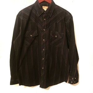 Liquid West Mens XL Black Grey Pearl Snap Western Pinstripe Button Down Shirt